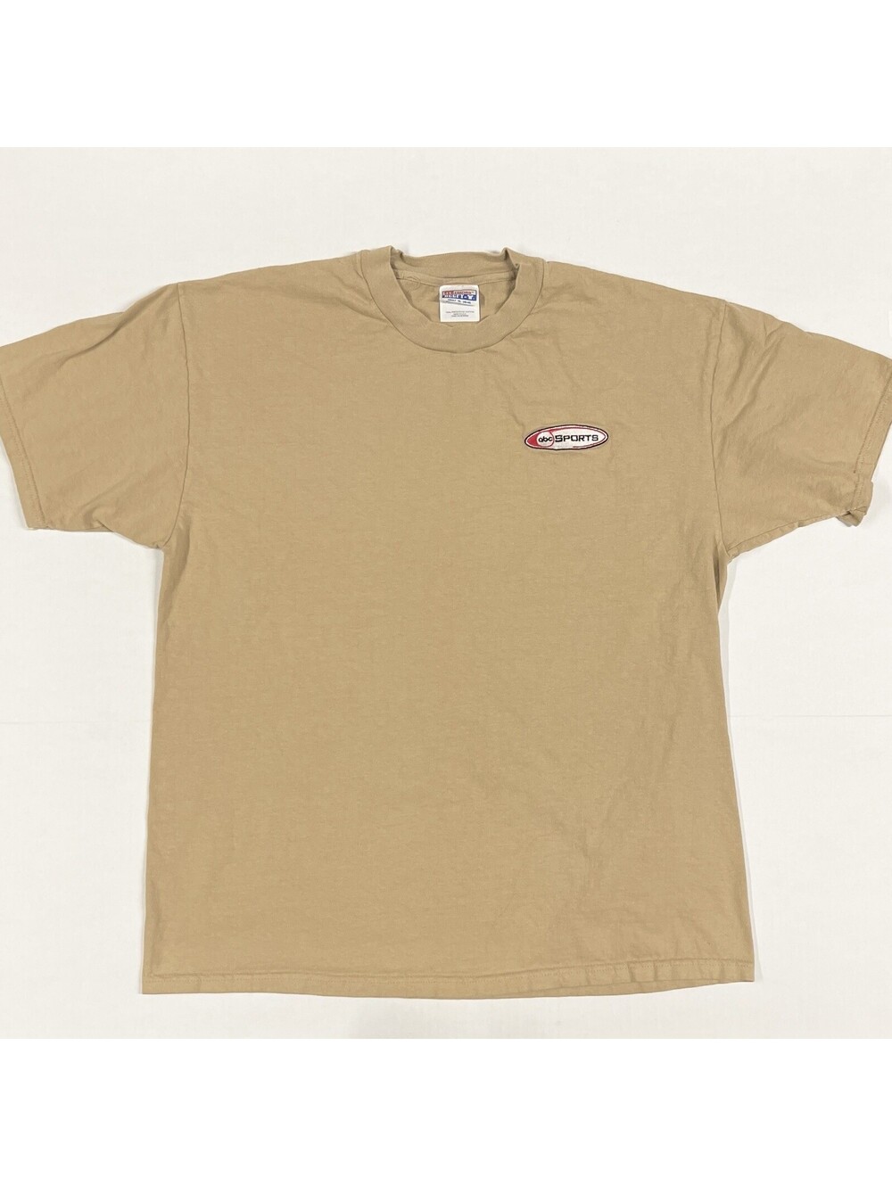 Vintage ABC Sports T Shirt Sz XL Hanes Embroidered Logo Tan Beige